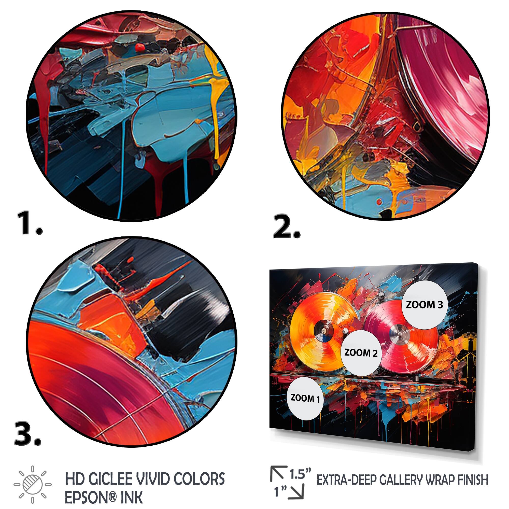 Designart "Popart Vinyl Record Reverie V" Vinyl Records Framed Wall Art